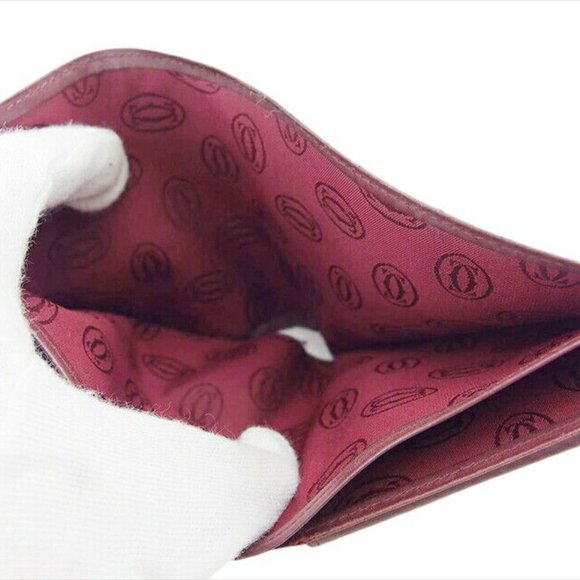 Authenticity guaranteed USED Cartier Bi -fold Wallet Bordeaux x Leather x Gold - Picture 9 of 11